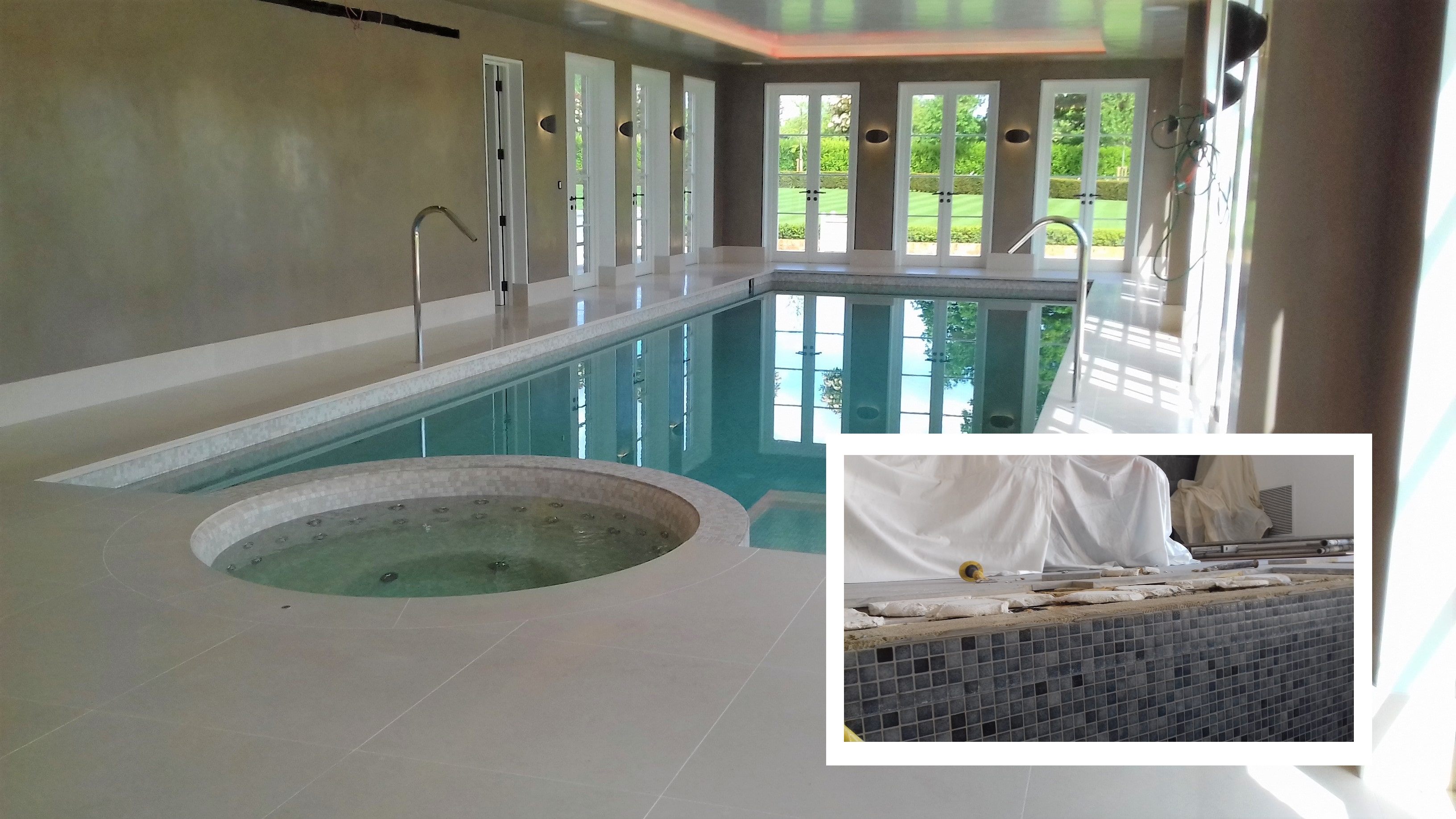 Limestone Swimming Pool Tile Surround After Repair and Clean Canterbury